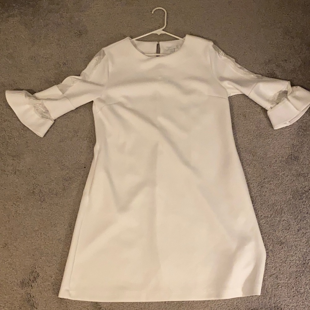 White Mini Dress with 3/4 Length Lacy Sleeves